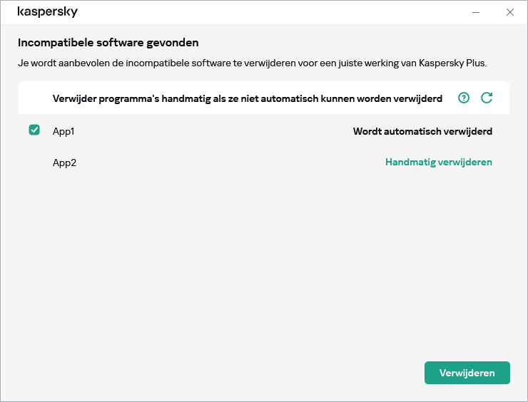 Venster met de lijst met incompatibele programma's