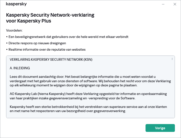 Het venster voor het accepteren van de Kaspersky Security Network-verklaring wordt geopend.