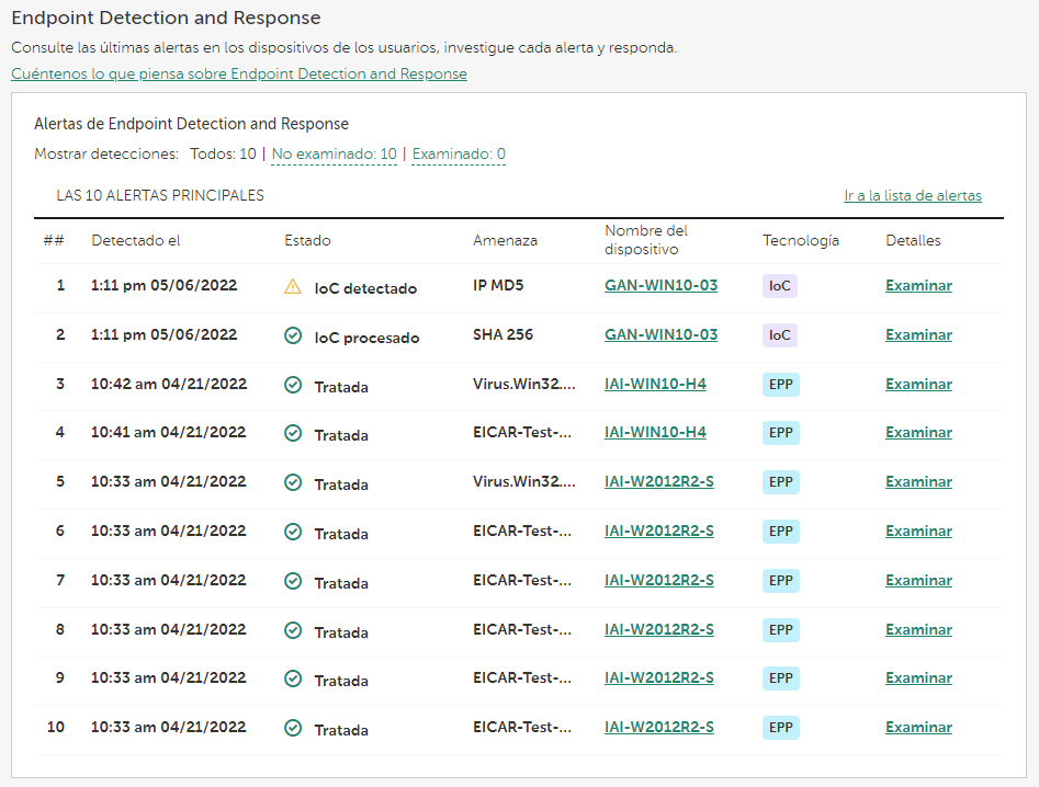 Widget de Endpoint Detection and Response