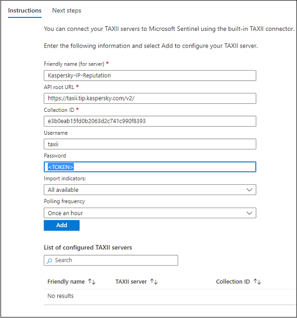 Connector configuration window.