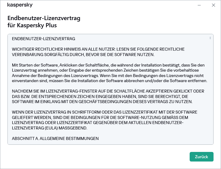 Fenster mit dem Text des Endbenutzer-Lizenzvertrags
