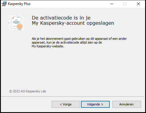 Venster met succesvol opgeslagen abonnement in Mijn Kaspersky-account