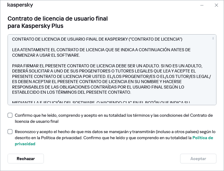 La ventana de aceptación del acuerdo de licencia de GDPR