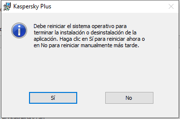 Ventana que le pide que reinicie el equipo