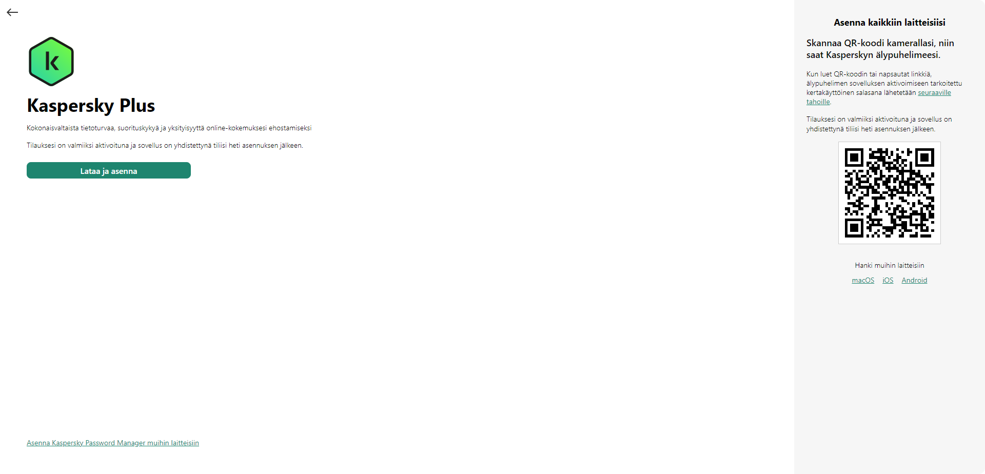 Ikkuna sovelluksen lataamiseen ja asentamiseen