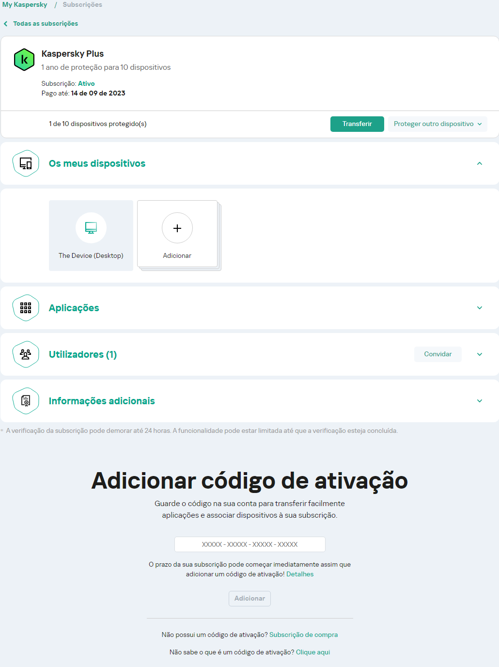 Janela para transferir a aplicação da sua conta