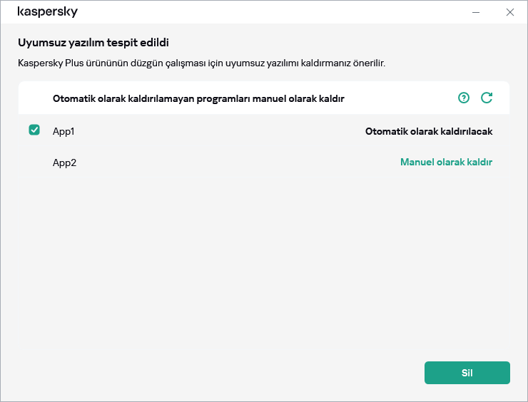 Uyumsuz uygulamaların listesini içeren pencere