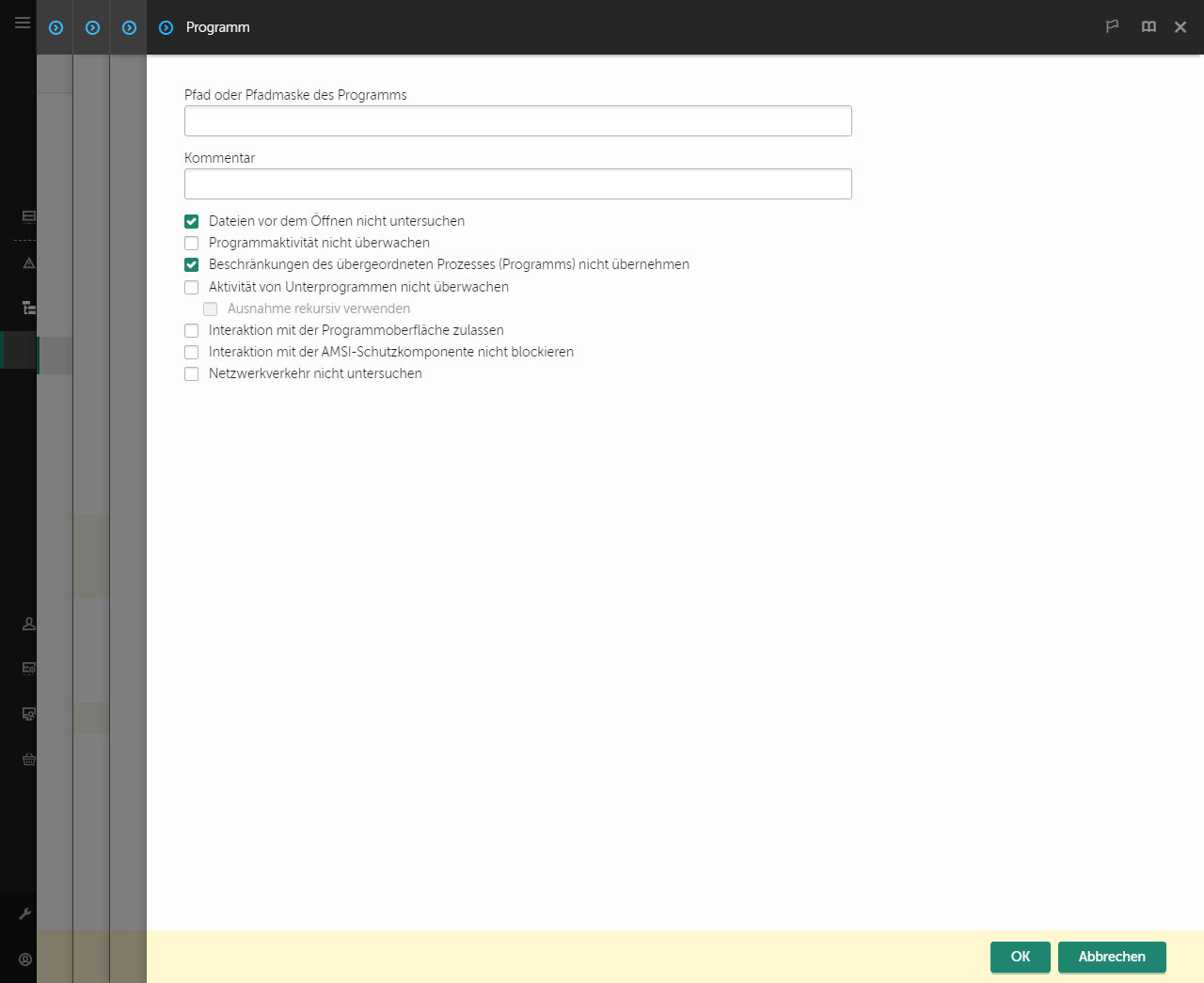 Ein Fenster mit einem Eingabefeld für den Pfad der vertrauenswürdigen App. Es können Masken verwendet werden.