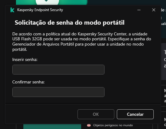 A janela contém campos para inserir e confirmar a senha.