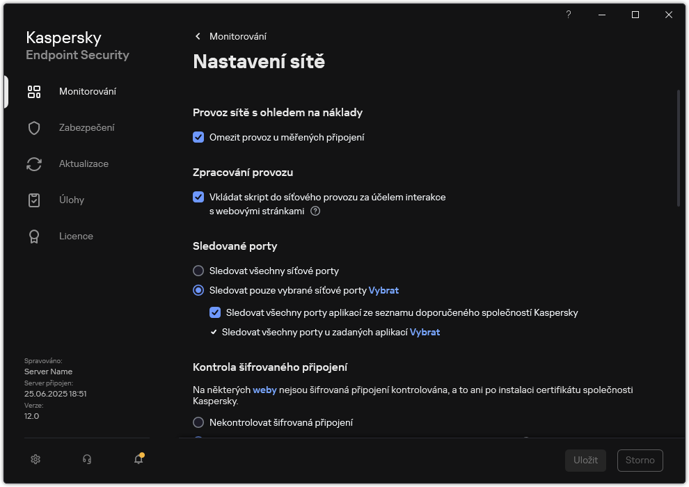 Okno Nastavení pravidla sítě aplikace.