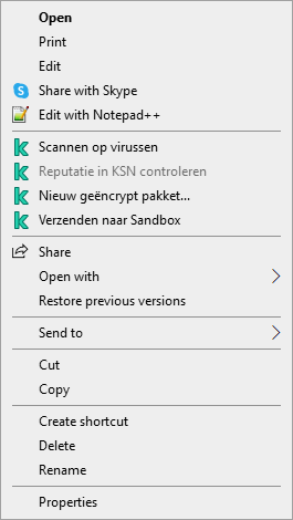 Contextmenu van bestand.