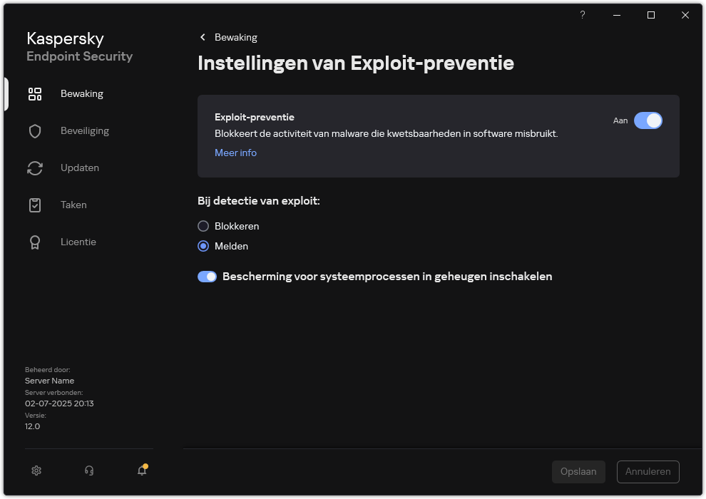 Exploit-preventie instellingenvenster