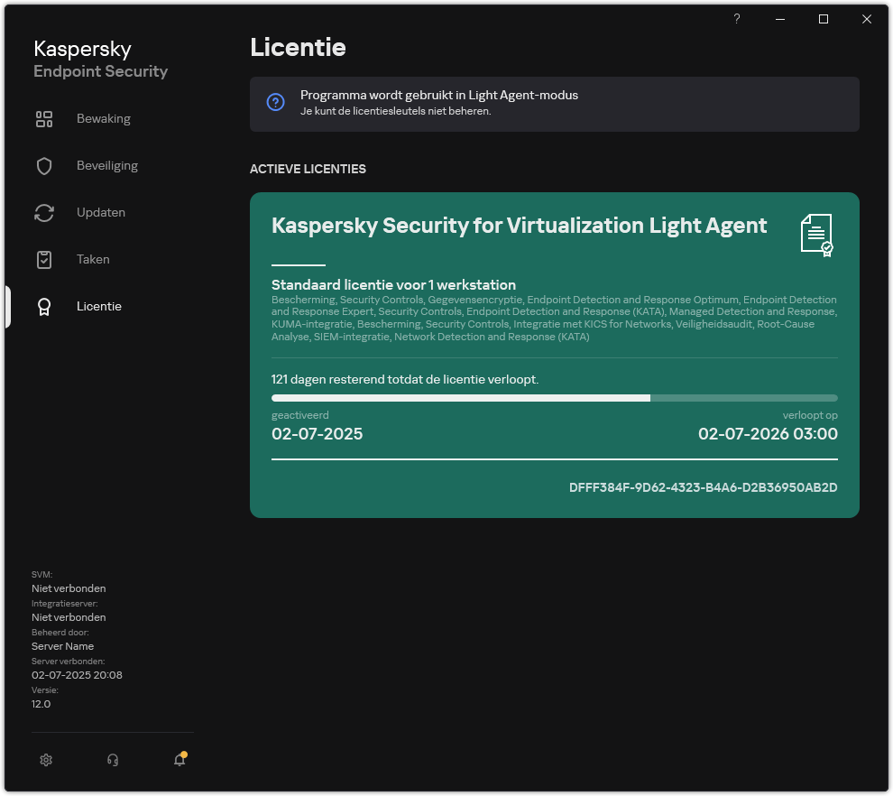 Het venster met licentie-informatie.