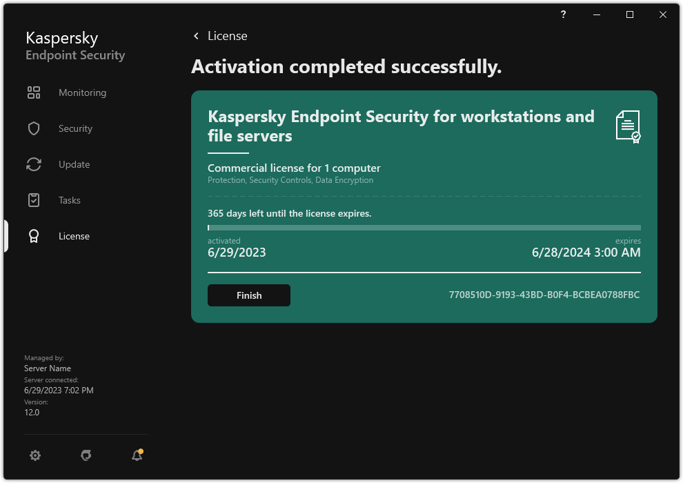 The window contains information about the license: expiration date, available functions and other information.