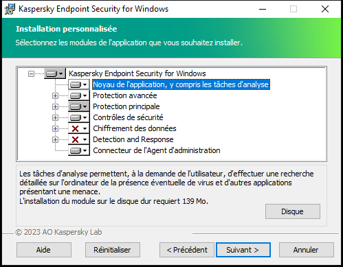 La fenêtre de l'installateur avec une liste de modules qu'un utilisateur peut sélectionner.