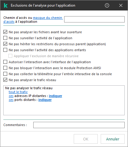 Une fenêtre avec un champ pour saisir le chemin d'accès à un fichier ou à un dossier. Des masques peuvent être utilisés.