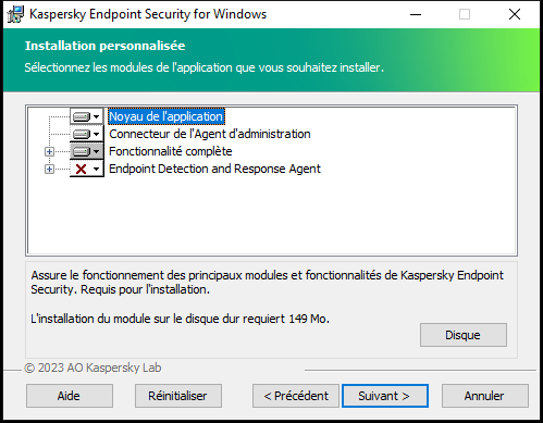 La fenêtre de l'installateur avec une liste de modules qu'un utilisateur peut sélectionner.