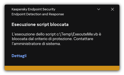 Notifica sull'esecuzione di script bloccati. L'utente può visualizzare informazioni dettagliate sulla regola.