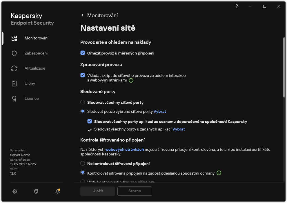 Okno Nastavení pravidla sítě aplikace.