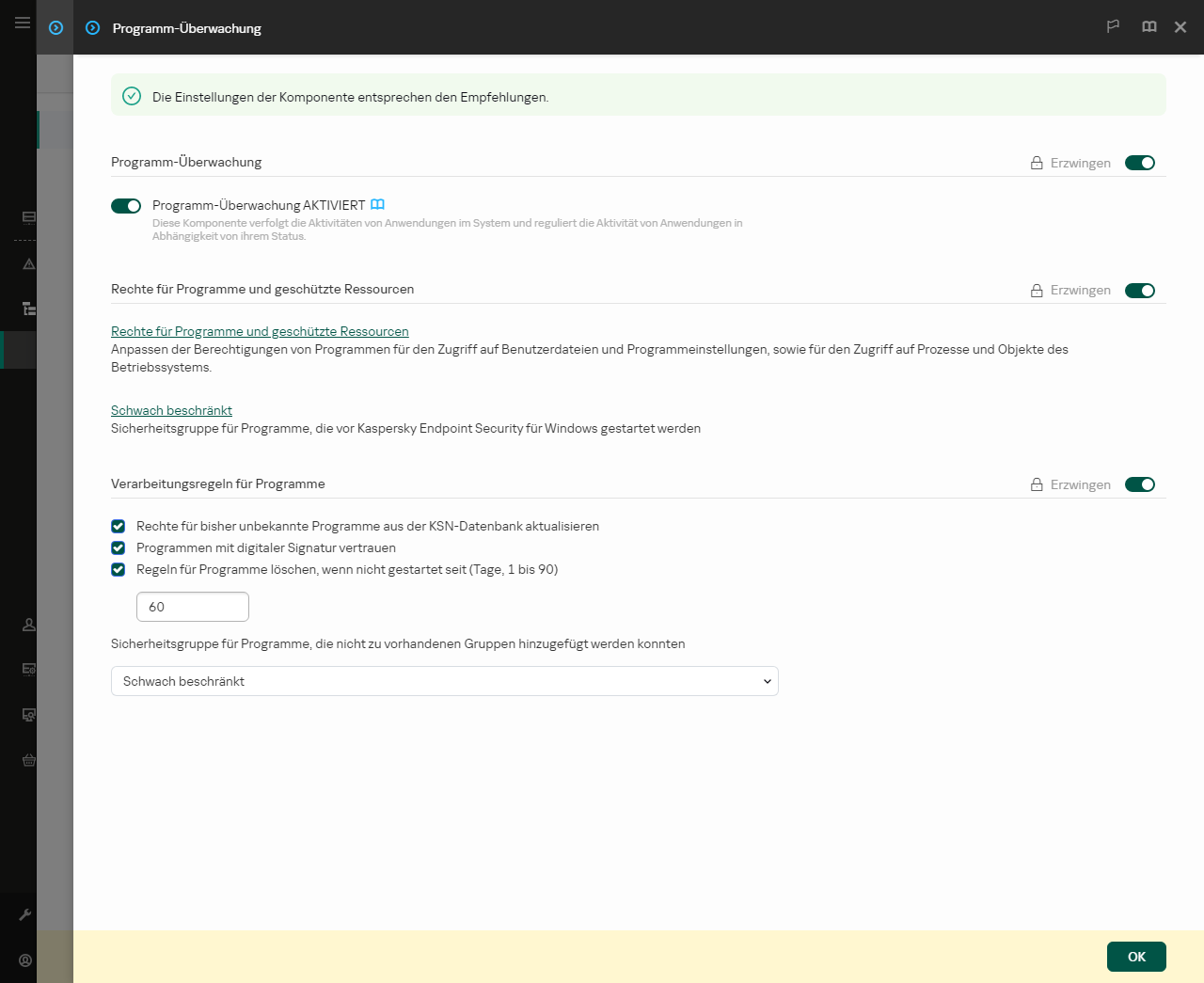 Fenster &bdquo;Einstellungen der Programm-Überwachung&ldquo;.