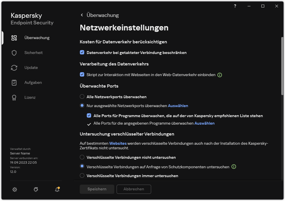 Fenster mit den Netzwerkeinstellungen für die App.