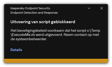 Melding over geblokkeerde uitvoering van script. De gebruiker kan gedetailleerde informatie over de regel bekijken.