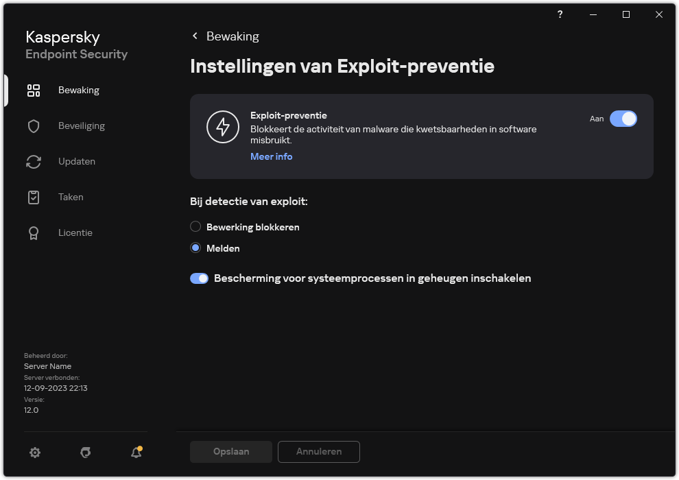Exploit-preventie instellingenvenster