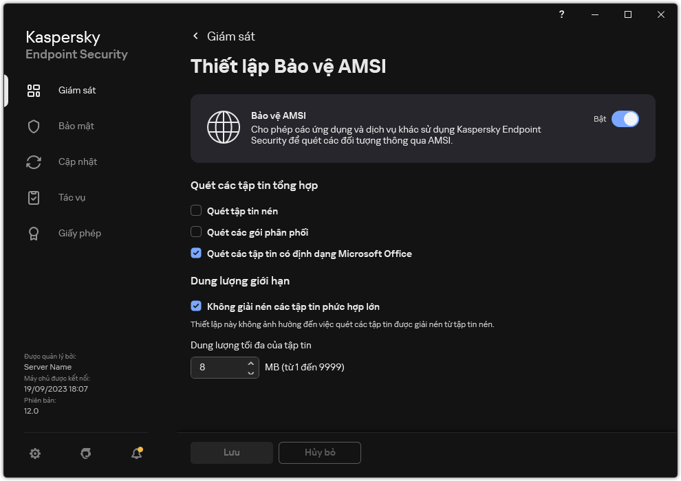 Cửa sổ thiết lập Bảo vệ AMSI.