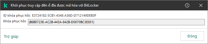 Một cửa sổ chứa khóa để khôi phục quyền truy cập ổ đĩa không thuộc hệ thống được mã hóa.