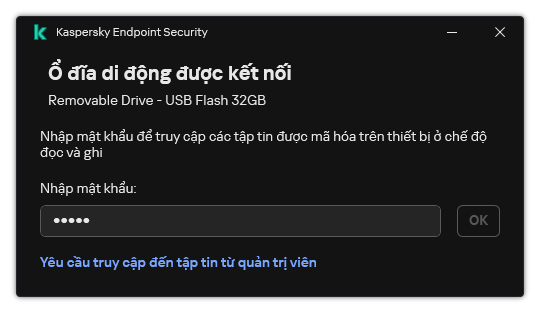 Cửa sổ chứa một trường nhập mật khẩu. Người dùng có thể tạo yêu cầu truy cập tập tin.