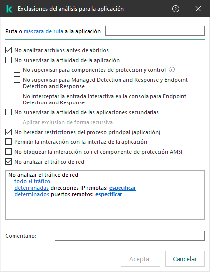 Una ventana con un campo para introducir la ruta a un archivo o carpeta. Se pueden usar máscaras.