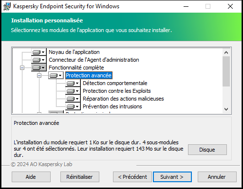 La fenêtre de l'installateur avec une liste de modules qu'un utilisateur peut sélectionner.