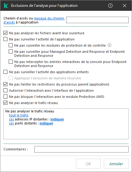 Une fenêtre avec un champ pour saisir le chemin d'accès à un fichier ou à un dossier. Des masques peuvent être utilisés.