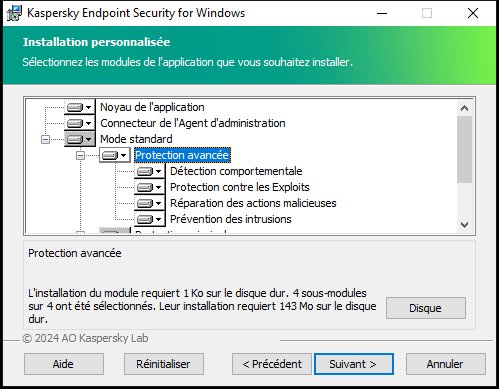 La fenêtre de l'installateur avec une liste de modules qu'un utilisateur peut sélectionner.