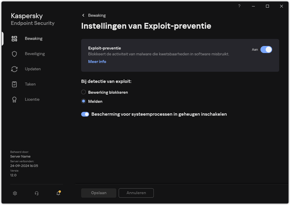 Exploit-preventie instellingenvenster