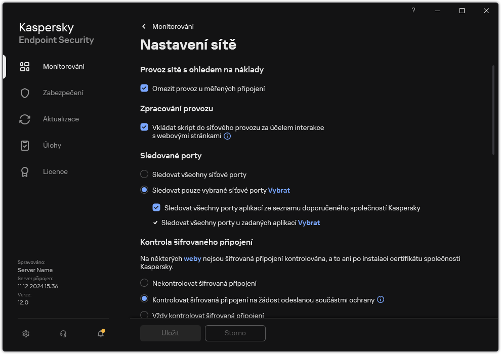 Okno Nastavení pravidla sítě aplikace.