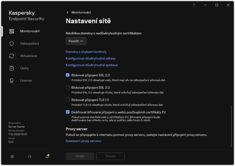 Okno Nastavení pravidla sítě aplikace.