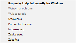 Menu z opcjami kontroli aplikacji.