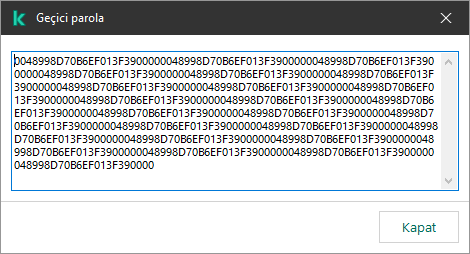 Geçici parola içeren bir pencere.