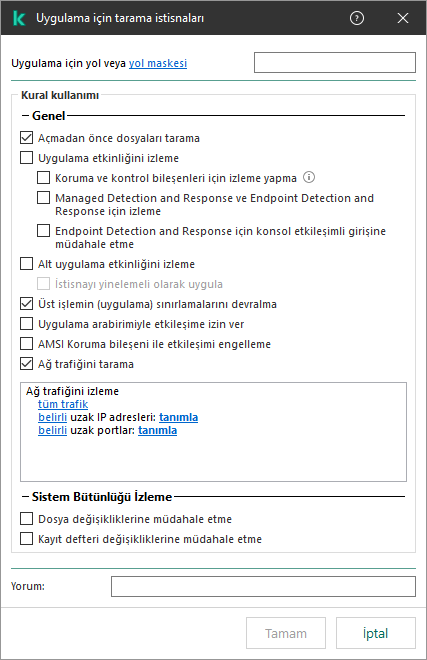 Bir dosya veya klasörün yolunu girmek için alan içeren bir pencere. Maskeler kullanılabilir.