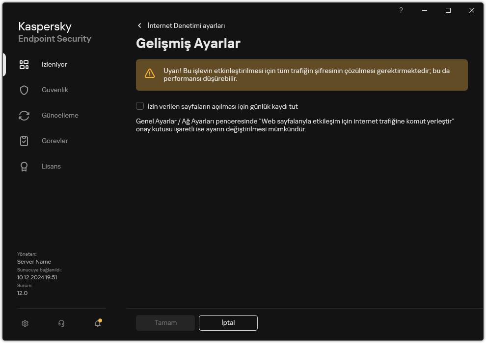 İnternet Denetimi gelişmiş ayarlar penceresi.