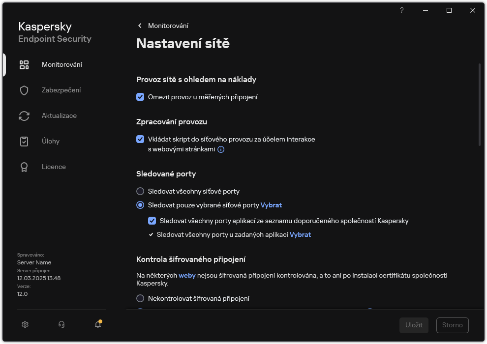 Okno Nastavení pravidla sítě aplikace.