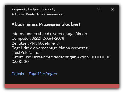 Benachrichtigung über eine ausgelöste Regel. Der Benutzer kann eine Erlaubnisanfrage für eine Prozessaktion erstellen.
