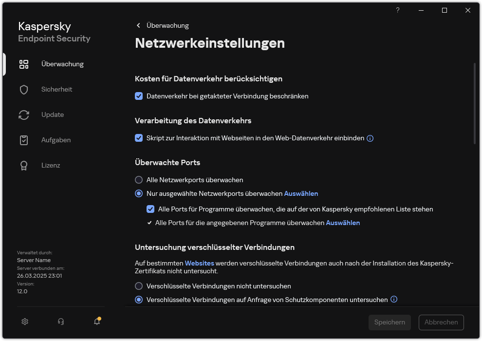 Fenster mit den Netzwerkeinstellungen für die App.