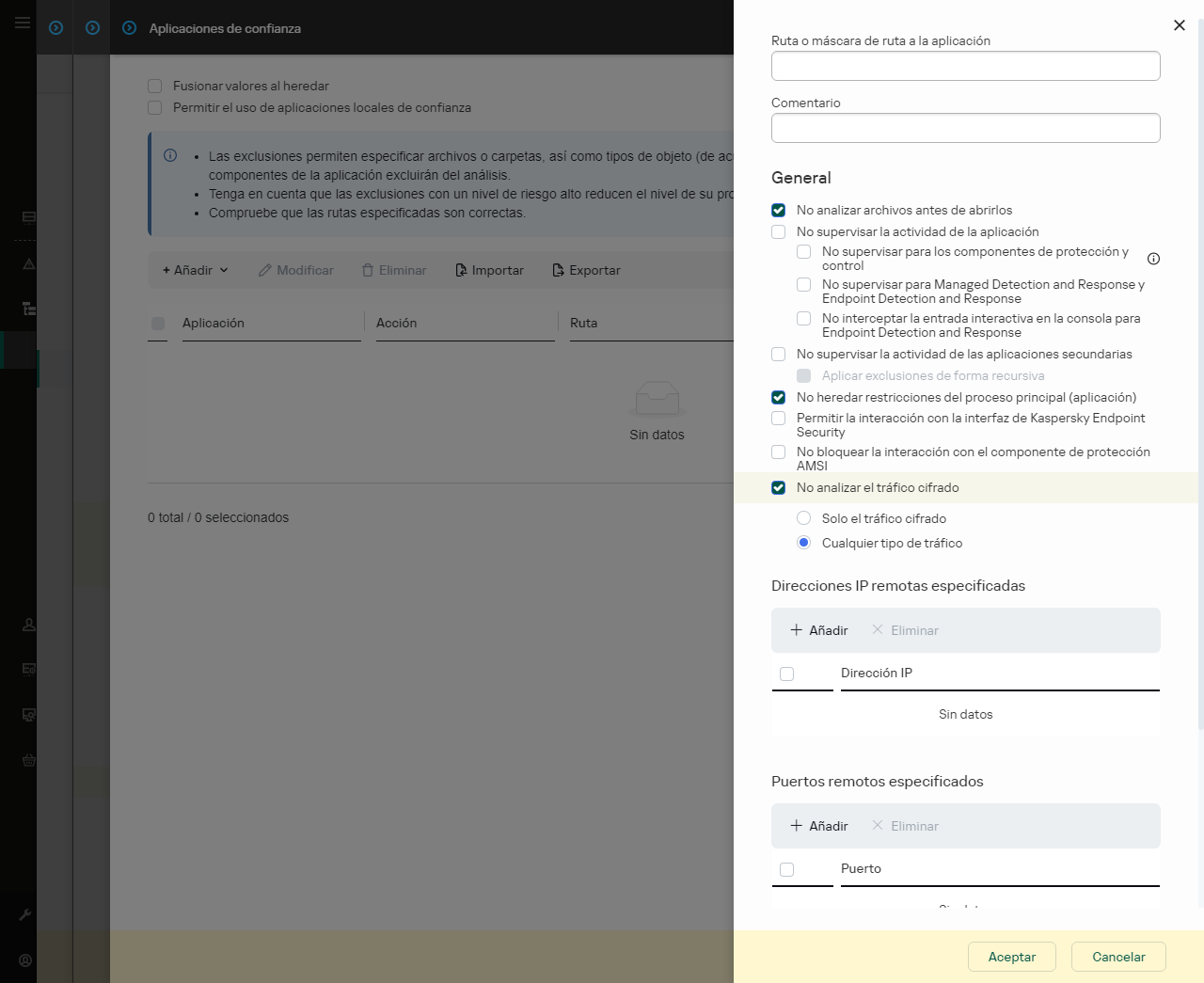 Una ventana con un campo para introducir la ruta a la aplicación de confianza. Se pueden usar máscaras.