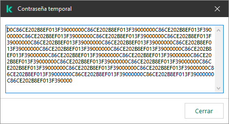 Una ventana con una contraseña temporal.