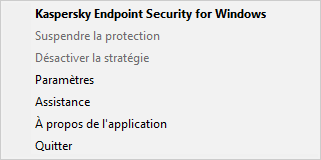 Menu avec options de contrôle de l'application.