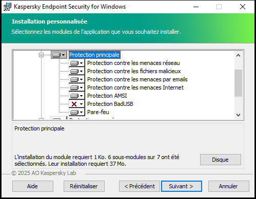 La fenêtre de l'installateur avec une liste de modules qu'un utilisateur peut sélectionner.