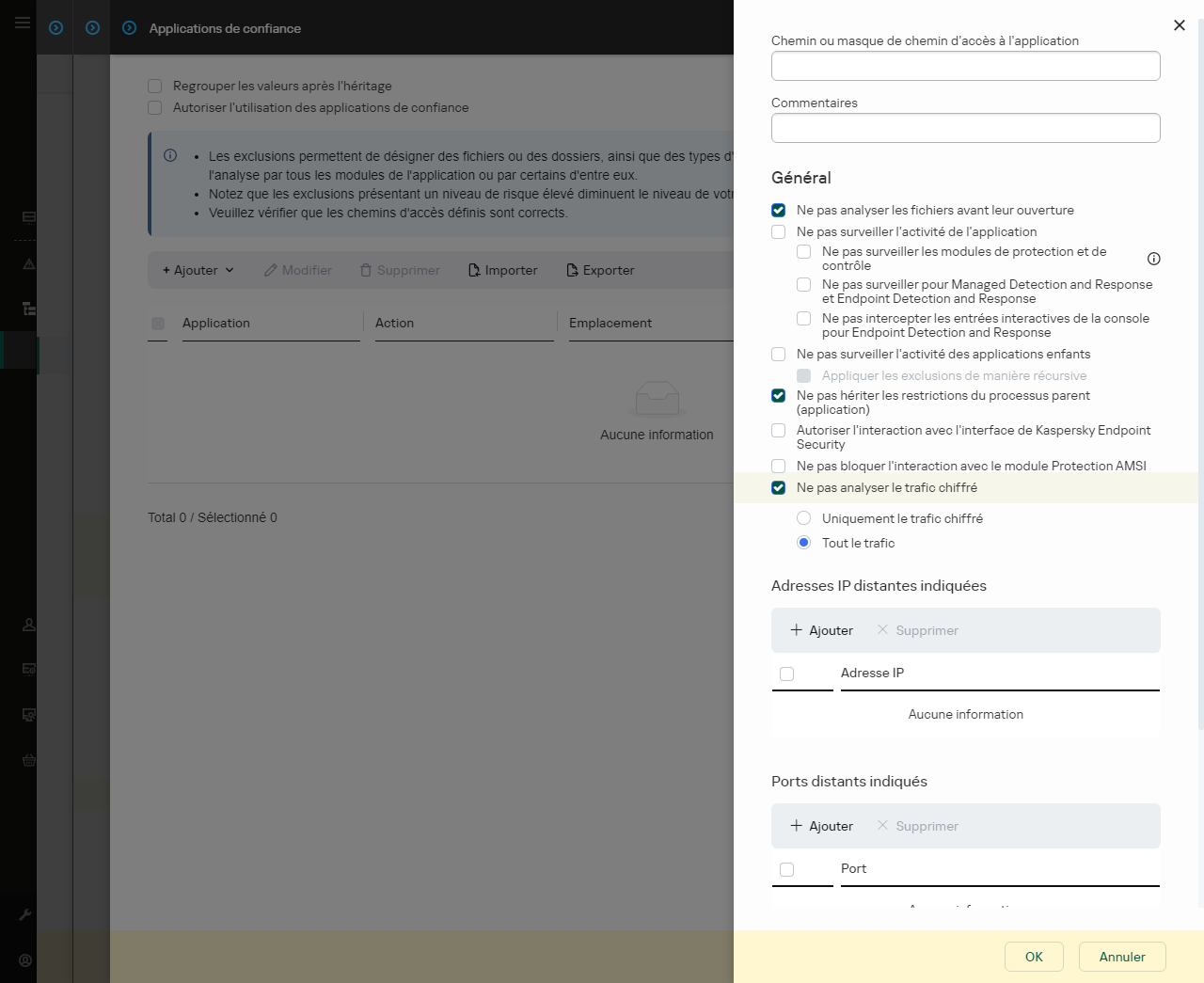 Une fenêtre avec un champ pour saisir le chemin d'accès à l'application de confiance. Des masques peuvent être utilisés.