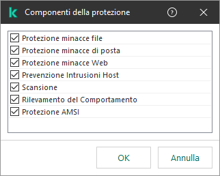 Una finestra con l'elenco dei componenti dell'applicazione. L'esclusione si applica solo al funzionamento di componenti selezionati.